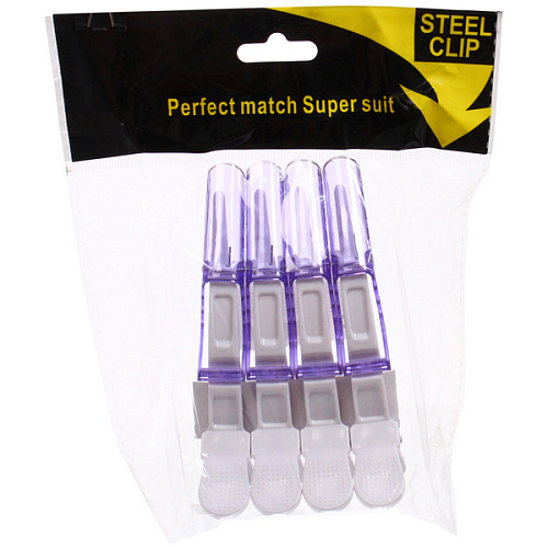 Зажимы парикмахерские 4шт KLEVER, цвет белыйфиолетовый, 11,5см_3