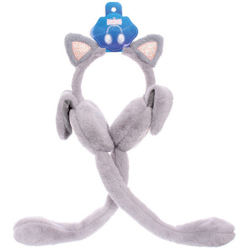 Наушники меховые с двигающимися ушками Salon Teplo, кошечка, цвет серый топаз, ( подвес Ultramarine)_10