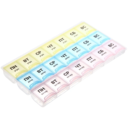 Таблетница - органайзер 21 ячейка "Три недельки", цвет как на фото, 21,5*12*2,3см (пакет с подвесом)