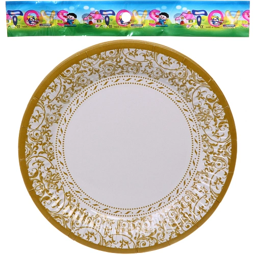 Тарелка бумажная 18 см в наборе 10 шт Орнамент, золото_4