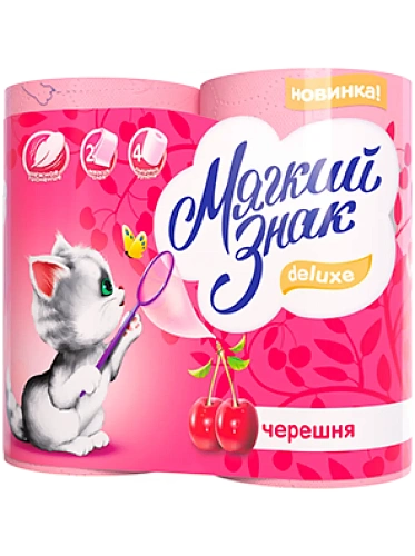 Бумага туалетная МЯГКИЙ ЗНАК  Deluxe 2 сл., 4 рул., Черешня