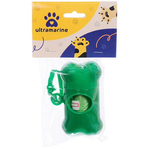 Контейнер с пакетами для уборки за собакой с карабином,цвет зеленый Ultramarine_6