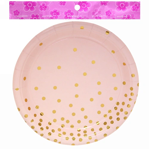 Тарелка бумажная 18 см в наборе 10 шт Конфетти розовая_3
