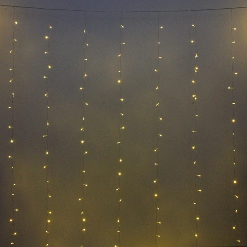 Гирлянда для дома ЗАНАВЕС 3м*2,5м 240 ламп LED, прозр.провод, 8 реж., IP-20. Теплый белый