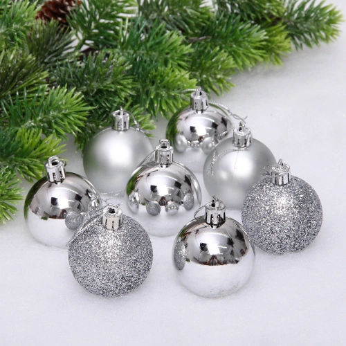 Новогодние шары 5 см (набор 24 шт) "Микс фактур", серебро