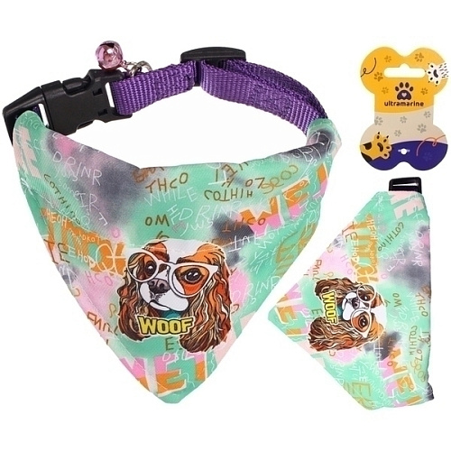 Ошейник с банданой и колокольчиком для кошек и собак мелких пород Стильный БРО, цвет зеленый, рS1611см (лейбл)_5