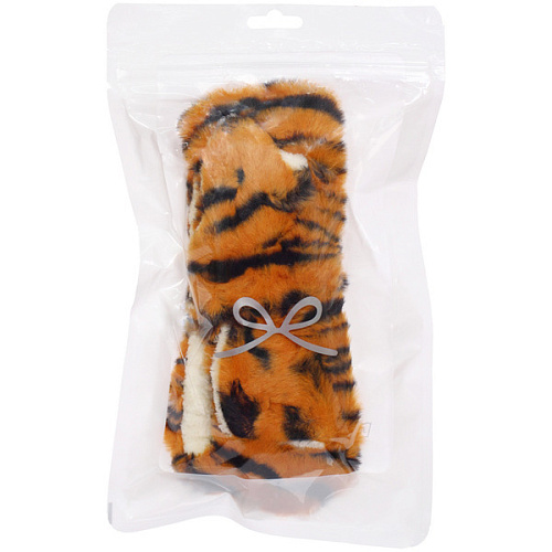 Повязка на голову косметическая ДАЙМОНД РУШ, тигрица, цвет серый и коричневый, 2055см (ZIP пакет)_4