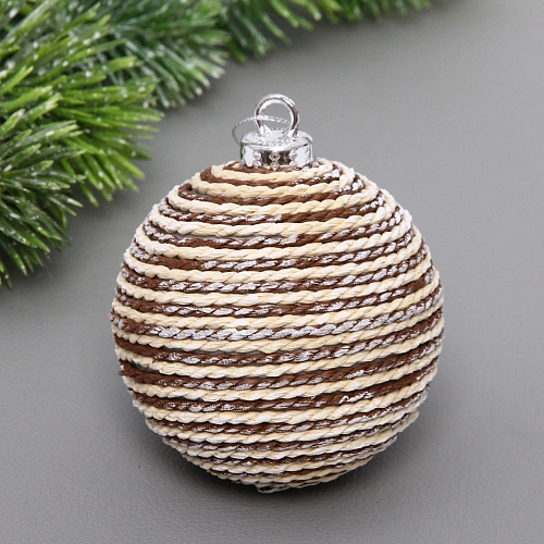 Новогодний шар Зимнее плетение 8 см, Бежевый_3