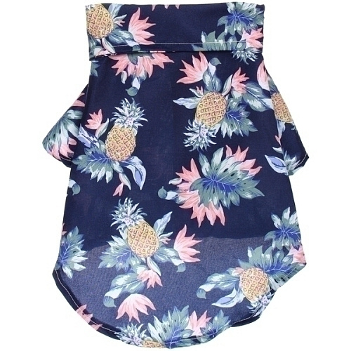 Рубашка для собак и кошек малых и средних пород СТИЛЬНЫЙ БРО, цвет синий, принт ананасы с цветами, размер M_6
