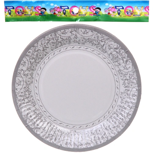 Тарелка бумажная 18 см в наборе 10 шт Орнамент, серебро_3