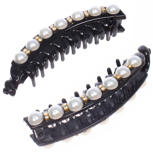 Заколка - банан для волос в пакете "PREMIUM", летани, цвет чёрный, 10*2.5см