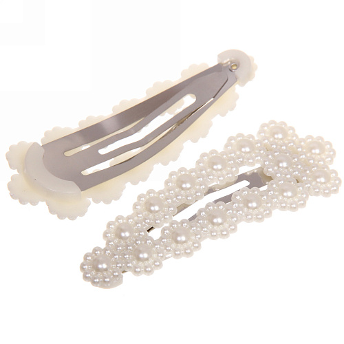 Зажимы для волос 2шт New collection -Жемчужинки, овал, цвет белый, 83см_4