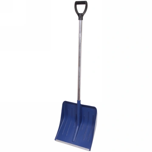 Лопата снеговая пластиковая 410*400 мм, цветная, с алюм.планкой, с алюм.черенком и V-ручкой, d=32