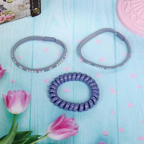 Резинки для волос 3шт, цвет небесный, d-5,5см_3