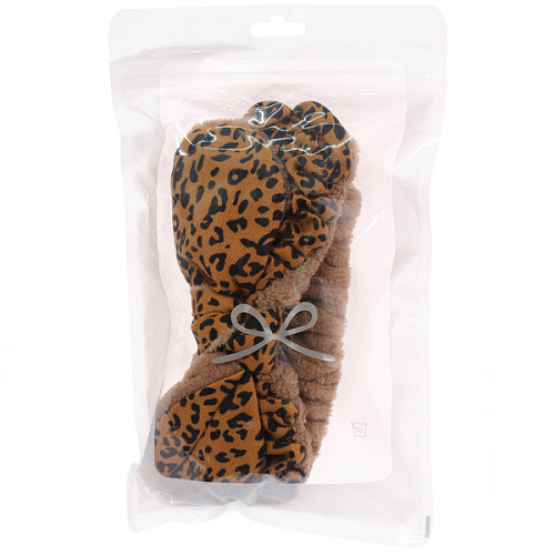 Повязка на голову косметическая ДАЙМОНД РУШ, леопард, цвет бежевый, черный и коричневый, 2055см (ZIP пакет)_5