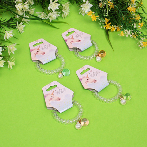 Резинка для волос силиконовая Salon Bon Bon, жемчуг, микс 5 цветов, d-5,5см, ( подвес единорог)_4